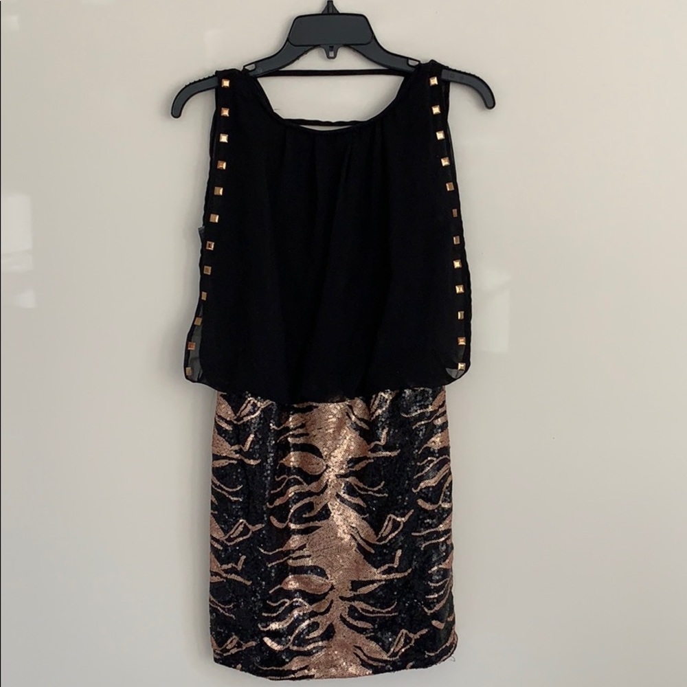 Black and bronze sequin metallic mini dress